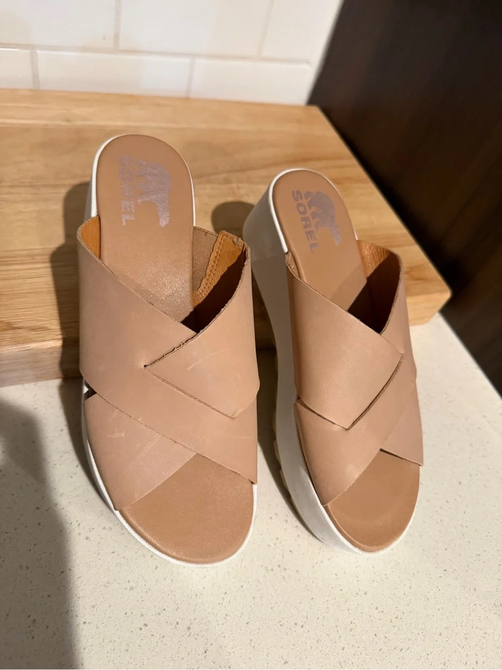 Sorel Cameron Flatform Mule Sandal Leather Size 7.5